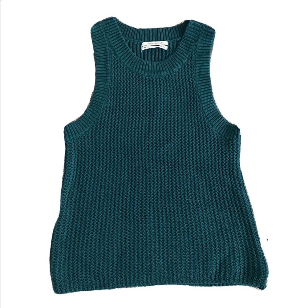 Anthropologie knit vest teal green xs